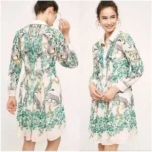 NWT Anthropologie Maeve Ria Jungle Mini Shirt Dress Sheer Women's 6 *No Slip